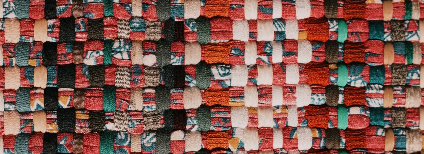 Fabrics woven together to create a rag rug